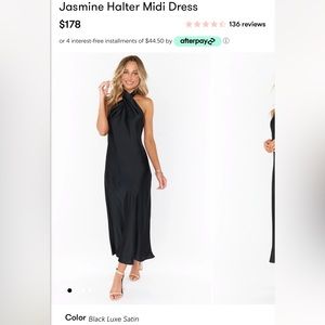 Show Me Your MuMu Jasmine Halter Midi Dress Large Black Luxe Satin